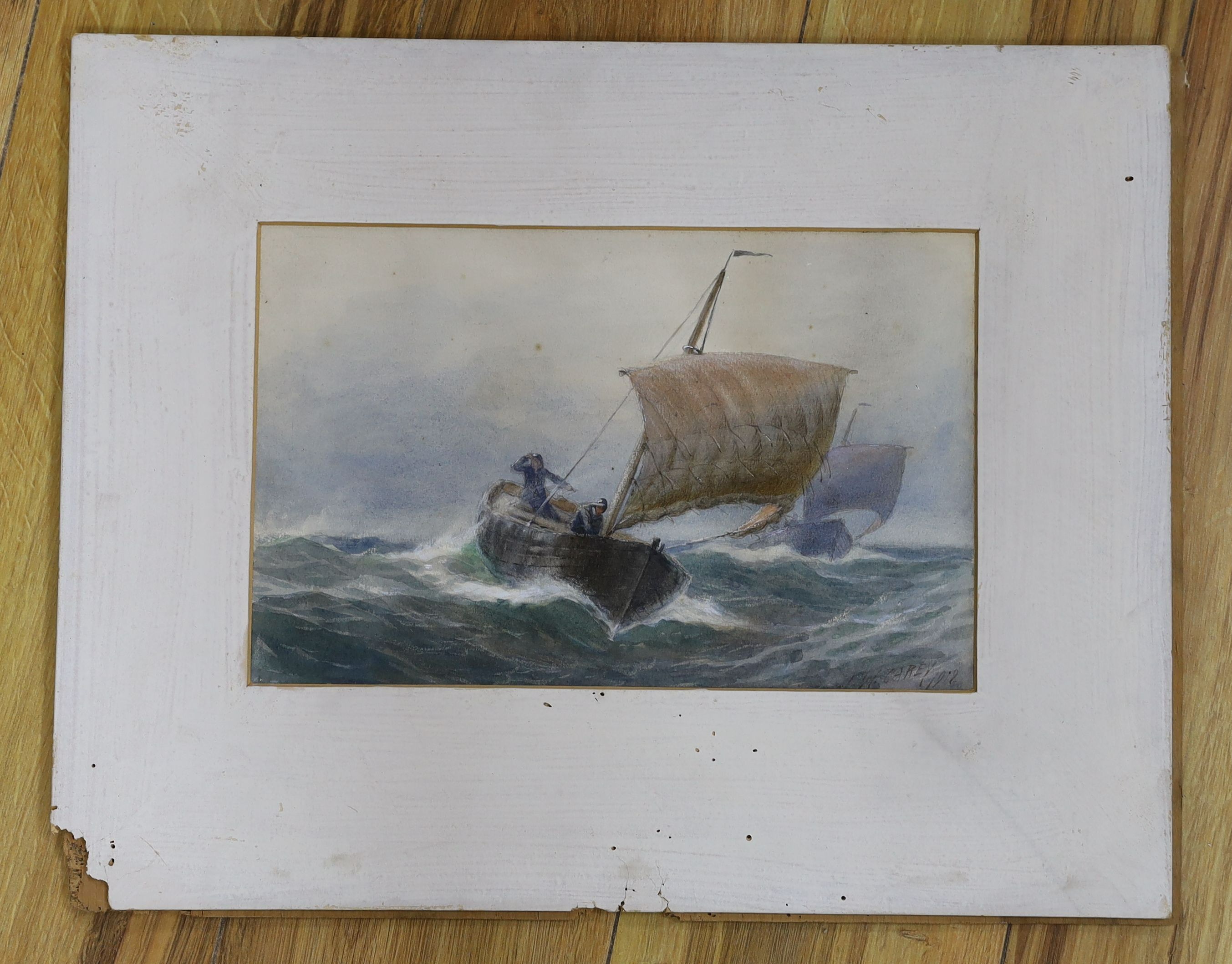 Joseph William Carey RUA (1859-1937), watercolour, Fishing boat at sea, signed and dated 1912, 19 x 30cm, unframed